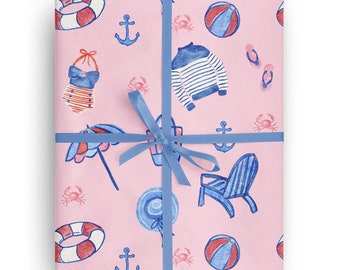 Gift Wrap, Pink and Blue Coastal, Nautical Wrapping Paper for special occasions like Birthday, Mother's Day, Baby Shower Gift Wrapping