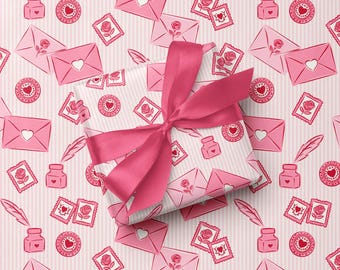 Pink and Red Envelopes Wrapping Paper: Valentine's Day Gift Wrap