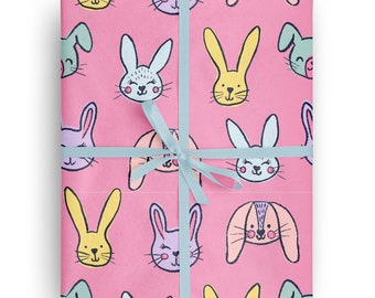 Pink Hand Drawn Easter Bunny Wrapping Paper for special occasions like Birthday, Spring Paper, Bunny Lover Paper, Gift Wrapping