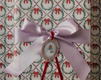 Watercolor Christmas Wreath Wrapping Paper, Red Bows Gift Wrap