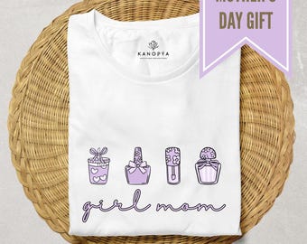 Girl Mom T-Shirt – Cute Mother’s Day Gift, Trendy Graphic Tee for Moms, Purple Design.