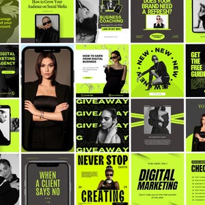 Neon Grün Instagram Vorlagen, Social Media Marketing Canva Posts, Neon Vorlage, Social Media Player Vorlagen, Instagram Vorlage, Mrr