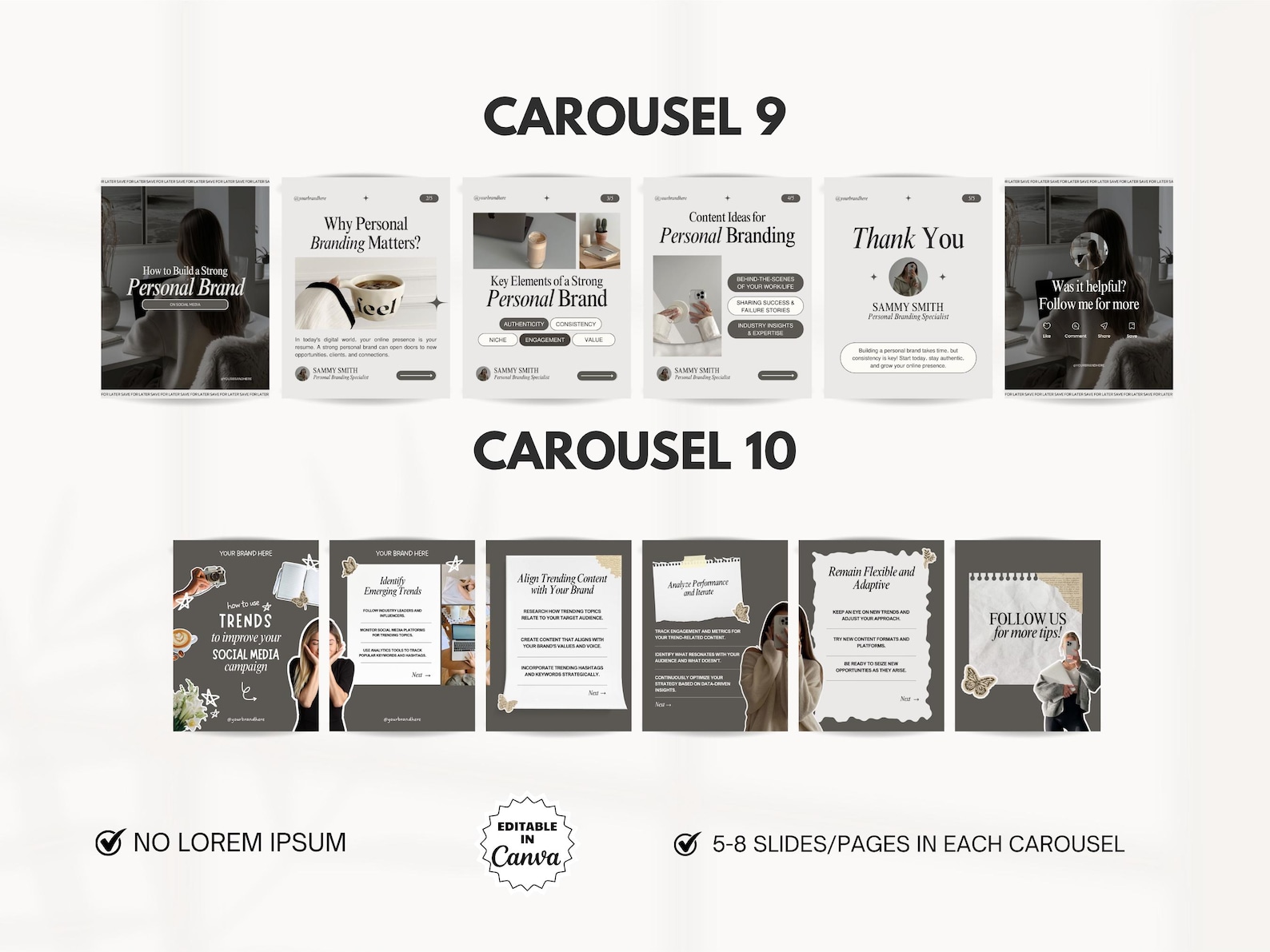 Aesthetic Carousels, Carousel Bundle, Carousel Template Canva ...