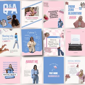 Plantilla de Instagram en Canva, Gestor de redes sociales, Plantillas de Instagram, Imagen de marca en redes sociales, Plantillas de Instagram en tonos pastel, Plantillas rosas, Mrr