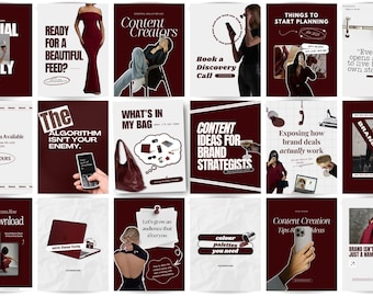 Maroon Instagram Templates, Instagram templates, Instagram templates canva, Red template, Social media templates, social media manager