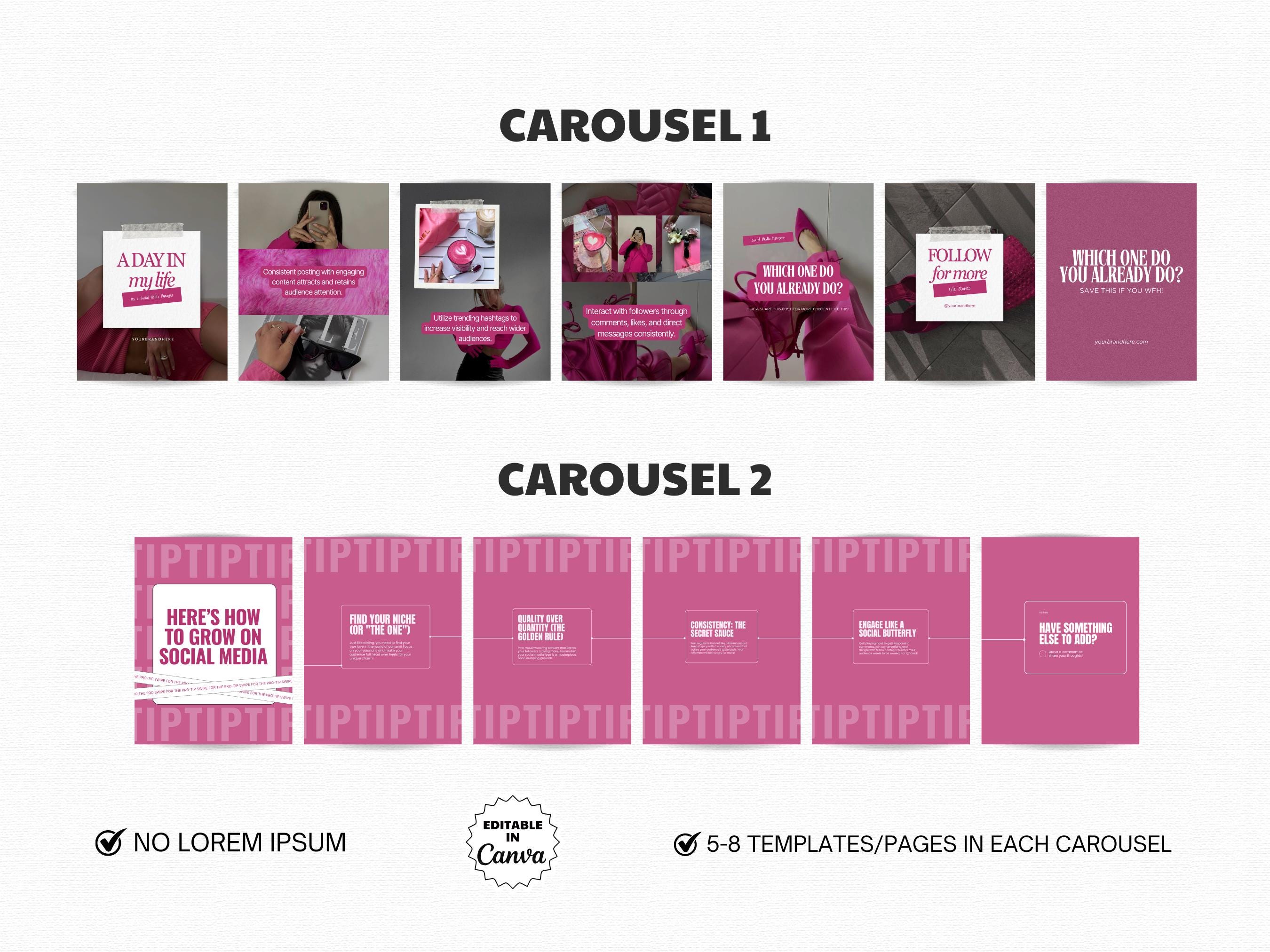Pink Carousel Pattern Pink Instagram Carousel Templates, Feminine Social Media, Instagram ...