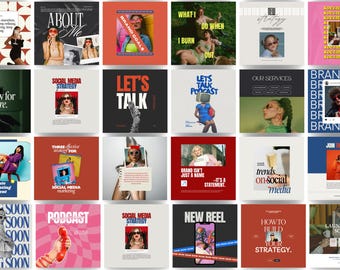 Bold Colorful Instagram Templates: Social Media Marketing, Colorful instagram templates, Social media manager, Coaching template, Mrr plr