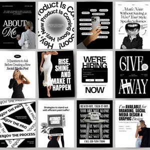 Black & White Instagram Templates: Modern Social Media Posts (Canva Editable, Digital Download)