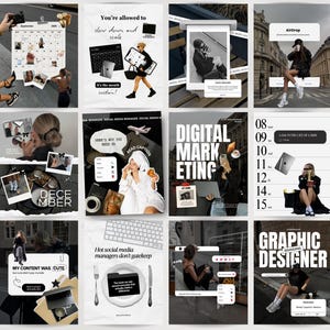 Schwarze Instagram-Vorlagen, Beiträge im Bereich digitales Marketing, Instagram-Vorlagen, Vorlagen für Content-Ersteller, Instagram-Vorlagen, Instagram-Beitragsvorlagen