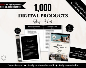 Libro electrónico de 1000 ideas de productos digitales para ingresos pasivos, productos digitales de alta demanda, ideas para vender, hecho para usted mrr plr lead magnet