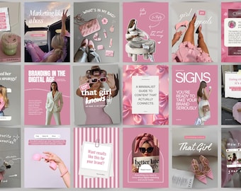 Instagram templates canva,  Instagram template, Coaching template, Girly template, Pink instagram posts, Pink aesthetic instagram, Pink post