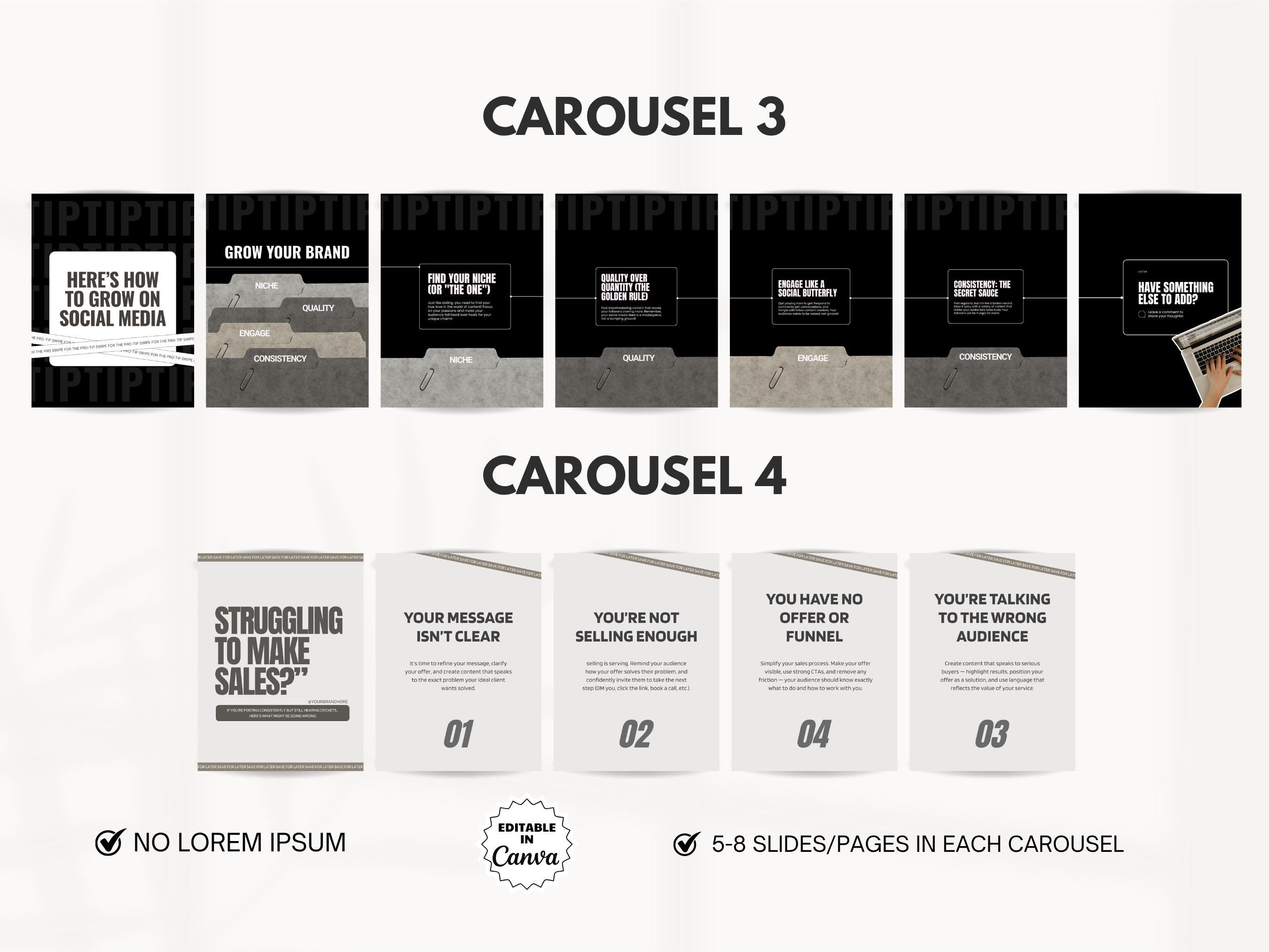 Aesthetic Carousels, Carousel Bundle, Carousel Template Canva ...