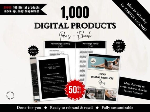 1000 Digital Product Ideas Ebook: MRR & PLR (Digital Download)