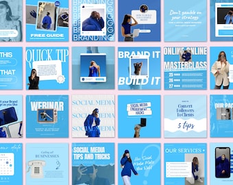 Blå mall för sociala medier, Blå mallar, Mallar för sociala medier-hanterare, Instagram-mall, Marknadsföring i sociala medier, Inlägg i sociala medier