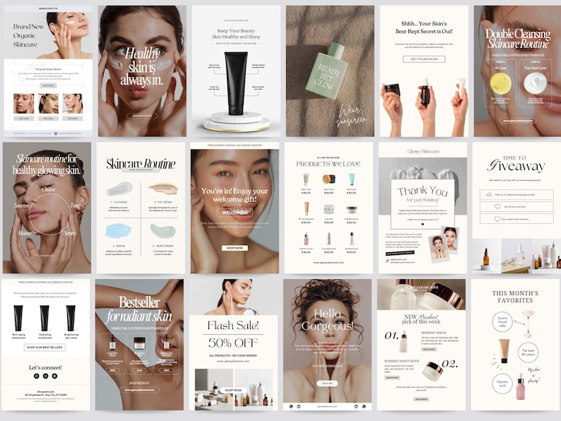 Skincare email template, Email templates, Email marketing templates, Skincare templates, Canva email templates, Esthetician template, Email image 1