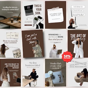 Instagram templates canva, Aesthetic instagram, Aesthetic templates, Social media manager templates canva, Neutral instagram, Mrr Plr, Canva