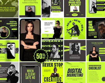 Neon template, Social Media Manager Templates, Instagram template, Canva templates for coach, Social media marketing, Social media posts dfy