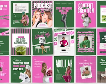 Instagram templates, Instagram template canva, Pink template, Social media manager, Social media templates, Bold instagram, Green template