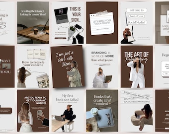 Instagram templates canva, Aesthetic instagram, Aesthetic templates, Social media manager templates canva, Neutral instagram, Mrr Plr, Canva