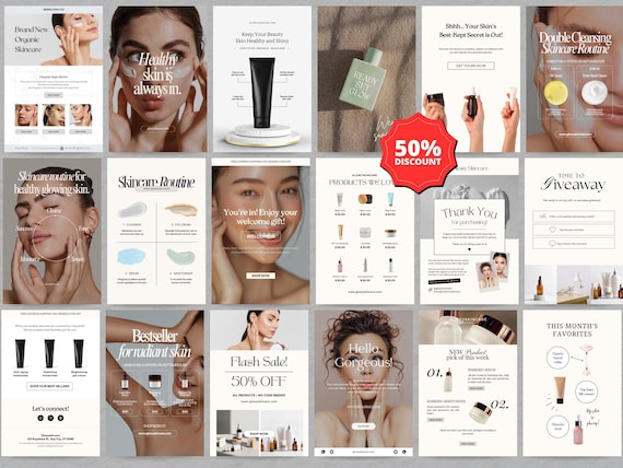 Skincare email template, Email templates, Email marketing templates, Skincare templates, Canva email templates, Esthetician template, Email
