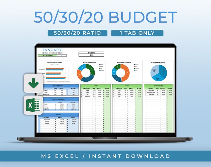 50 30 20 Budget Spreadsheet, Budget Spreadsheet, Monthly Budget ...