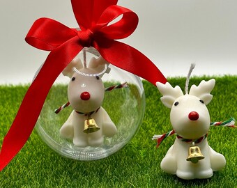 Reindeer Glow in The Dark in Bauble Christmas, Scented with Pudding Fragrance Soy Wax