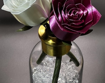 3D Printed Rose - with spiral stem and leaves - Digital Files
