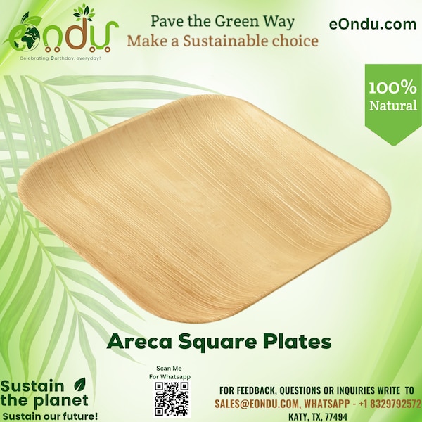 eOndu 100% Compostable 10In, 6In, 4In Areca, Palm, Bamboo Party Plates || Heavy Duty Eco Friendly biodegradable Wedding Plates [25/50pc]