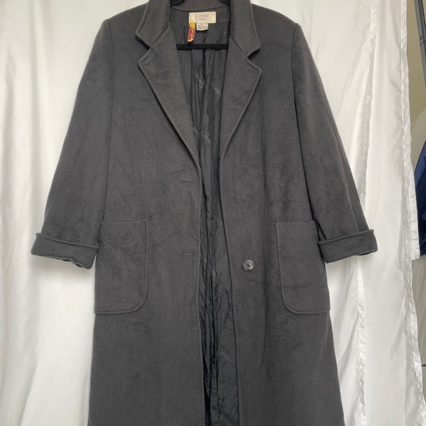 100% wool coat grey robe style button detail women’s wool coat mid calf length petite size 6