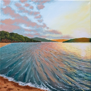 Sunset at Pictured Rocks, Lake Superior Painting - Beach Sunset - Fine Art Giclee Print