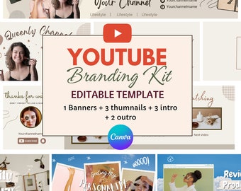 Best Youtube branding kit, YouTube banner, intro, outro design, Editable template thumbnail, best selling YouTube branding kit on etsy