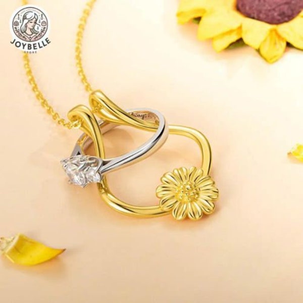 Sunflower Ring Keeper Necklace, Sterling Silver or Brass, Practical and Lovely Gift for Her, Unique Design, Perfect for Daily Wear & Gifting