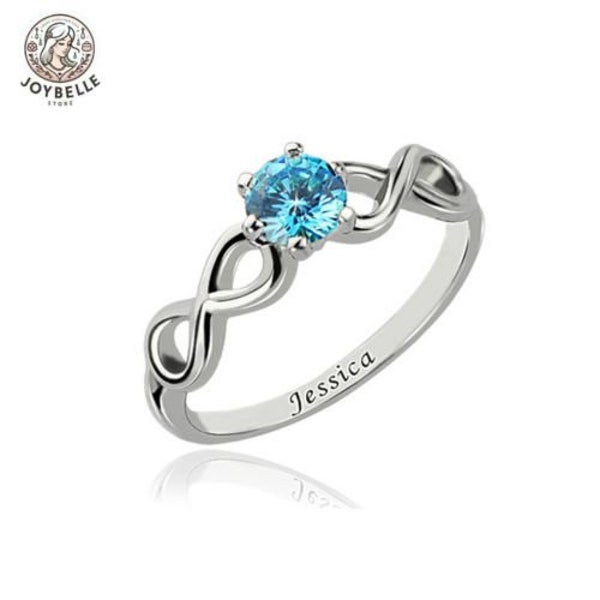 Sterling Silver Double Infinity Promise Ring with Birthstone - Personalized Band for Eternal Love & Commitment, Custom Engraving Available