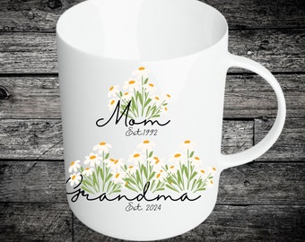 Personalized Mom & Grandma Est Mug - Margarita Flowers Design with Custom Date - Perfect Gift for Her, - Thoughtful Mother's Day Gift