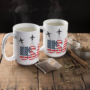 Airplane Force Army USA Mug - Patriotic Military Coffee Cup Unique Patriotic Mug, Ideal for Coffee Lovers, Great Military Gift,