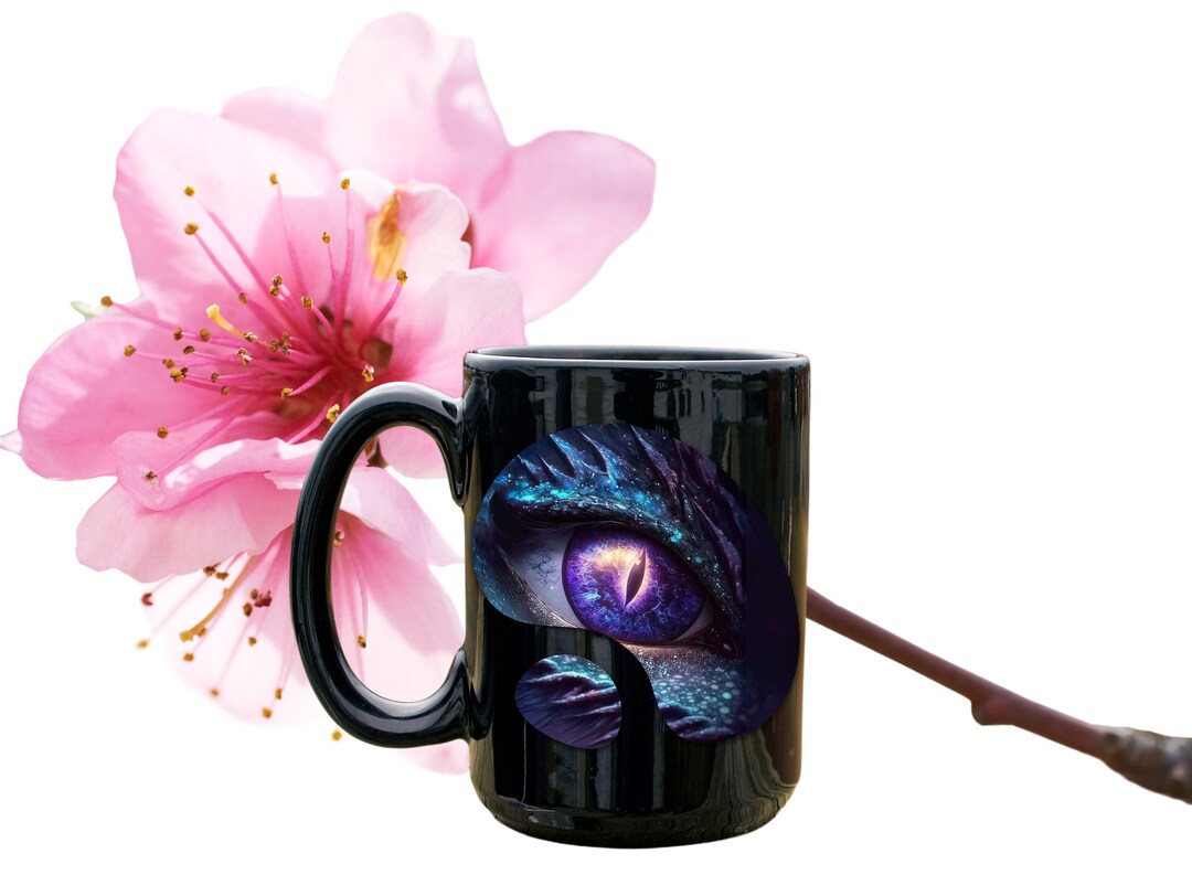 Mystical Dragon Eyes Mug - Black Coffee Cup for Fantasy Lovers, Unique ...