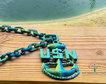Custom 3D Printed Navy Chief Anchor Necklaces with Chain - Multiple Sizes and Colors
