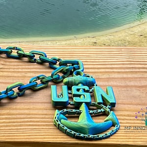 Custom 3D Printed Navy Chief Anchor Necklaces with Chain - Multiple Sizes and Colors