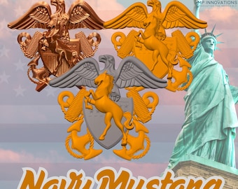 3D gedruckter Navy mustang Crest - Symbol des Navyoffizierkorps - mehrere Größen und Farben