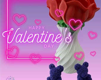 3D gedruckte Blumen mit Vase – Geschenk zum Valentinstag