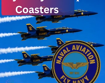 3D Printed Naval Aviation Coaster Set: Fly Navy Patch with Naval Flight Officer (NFO) Wings