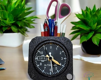 3D Printed Functional Altimeter Clock - Desk Accessory Organizer with Pen Holder
