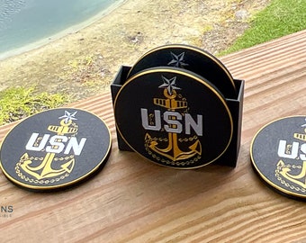 Navy Chief Untersetzer Set mit Koffer - 3D Gedrucktes Militär Geschenk
