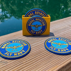 3D Printed Naval Aviation Fly Navy Coaster Set with Case - Light Blue, Dark Blue, Black, Gold