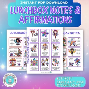 Notes de boîte à lunch sur le thème des fées - Affirmations positives imprimables pour les enfants, cartes d'encouragement magiques, inspirations quotidiennes des enfants enchantés