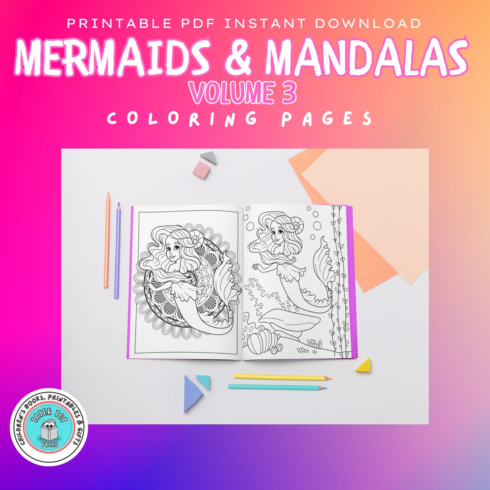 Mermaid Mandala Coloring Pagesvol 3 Instant Digital Downloadkids DIY ...