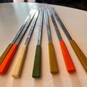 Retro Fondue Forks, Set of 7 MCM Hostess Ware, Made in Japan, Stainless Steel,