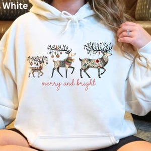 Merry and Bright Reindeer Hoodie, Holiday-Themed Sweatshirt, Comfy Pullover for Christmas Lovers, Unisex Holiday Hoodie, Holiday Cheer Shirt