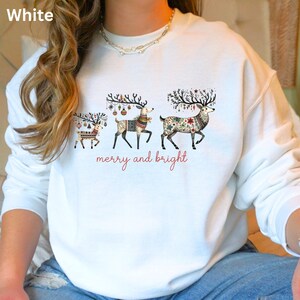 Merry and Bright Reindeer Sweatshirt, Holiday-Themed Sweatshirt, Pullover for Christmas Lovers, Unisex Sweatshirt, Holiday Cheer Pullover