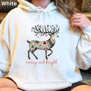 Merry and Bright Hoodie, Reindeer-Themed Sweatshirt, Comfy Pullover for Christmas Lovers, Unisex Holiday Hoodie, Holiday Cheer Sweatshirt